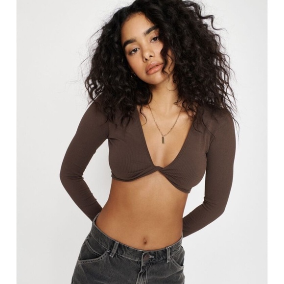 Garage Tops - Garage Twisted Long Sleeve Chocolate Brown Shirt Women’s Size Medium